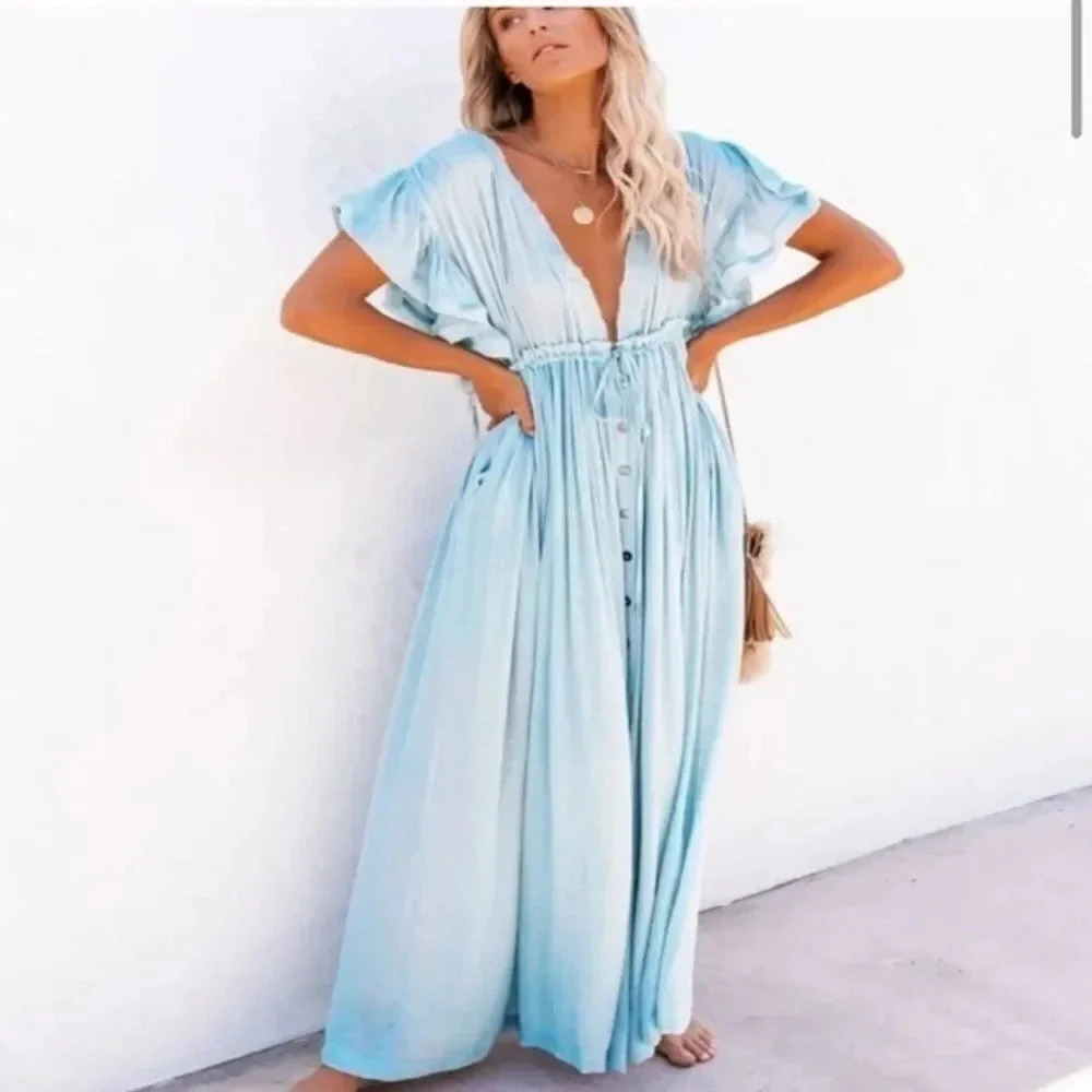 Vintage Bohemian Long Beach Dress - Picture 2 of 12